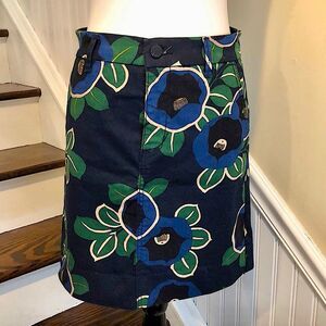 TORY BURCH Navy Emerald & Black Pencil Skirt with Oversized Floral Pattern Sz 2